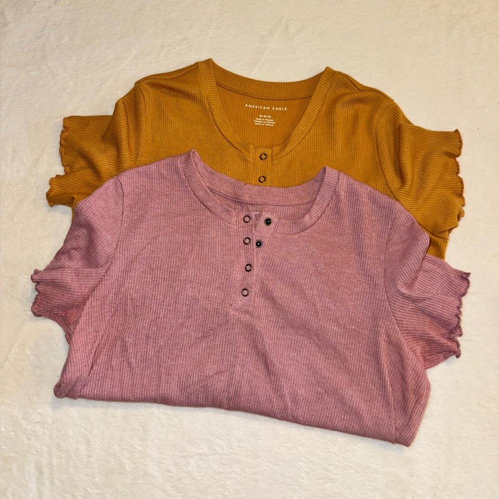 American Eagle Outfitters Short-sleeve Ribbed Henley Tops